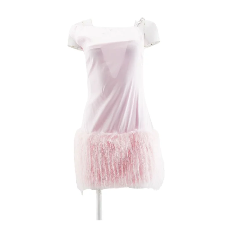 Pink Solid Mini Dress Fashionable Mini Dress with Frills