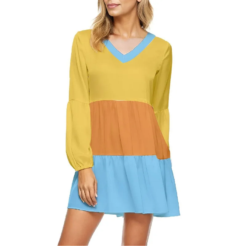 Pinsa Tri-Colored Tiered Tunic Mini Dress Elegant Silk Mini Dress