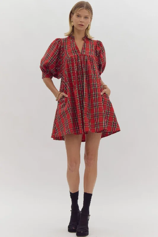 Plaid Mini Dress Comfortable Boho Mini Dress