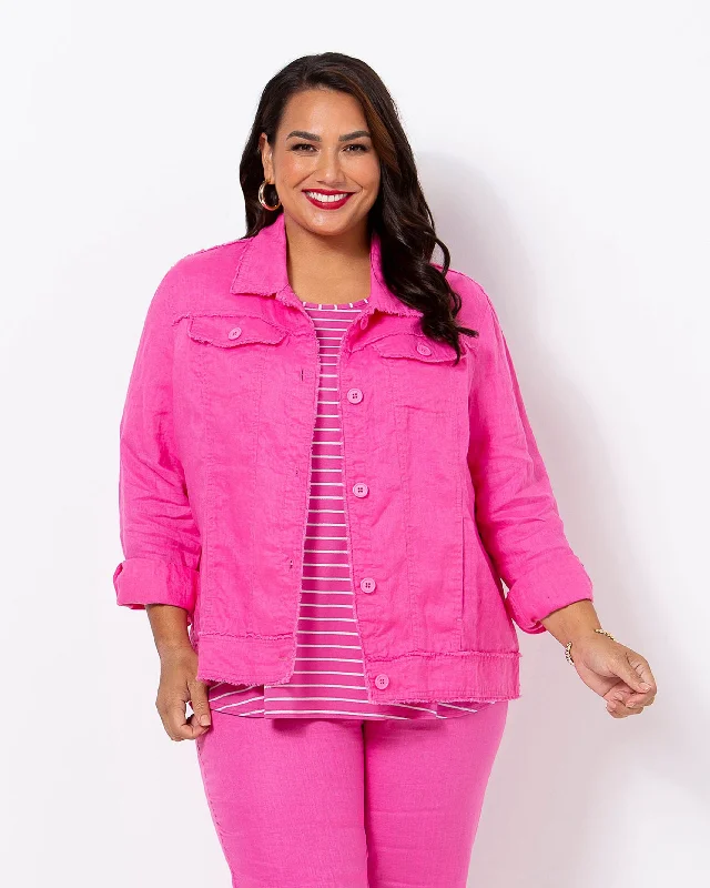 Hot Pink Linen Jacket Denim Jacket Leather Jacket Suede Jacket