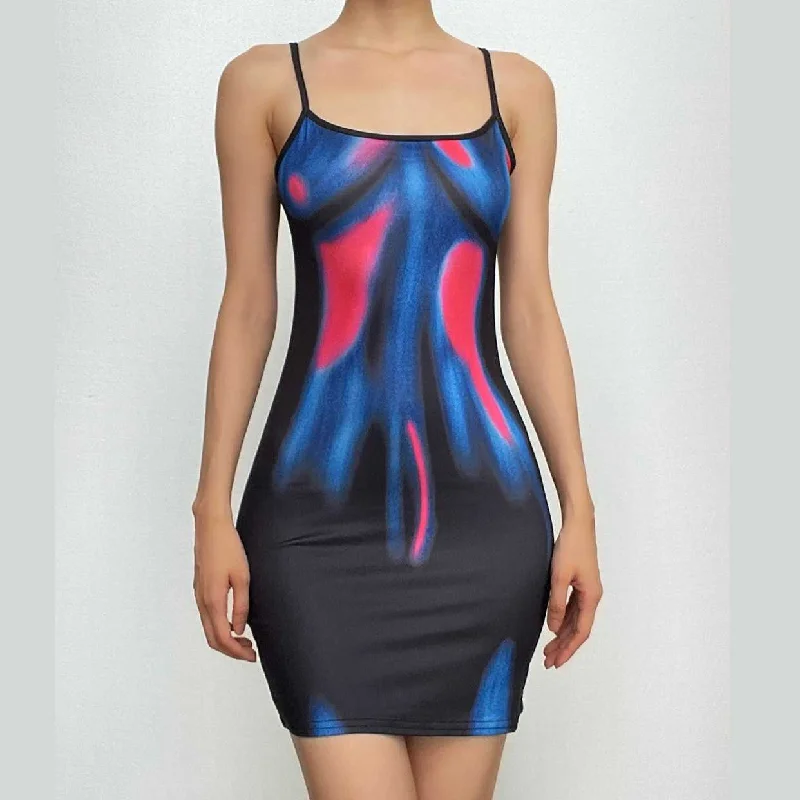 Print contrast u neck backless cami mini dress Trendy Crossover Mini Dress