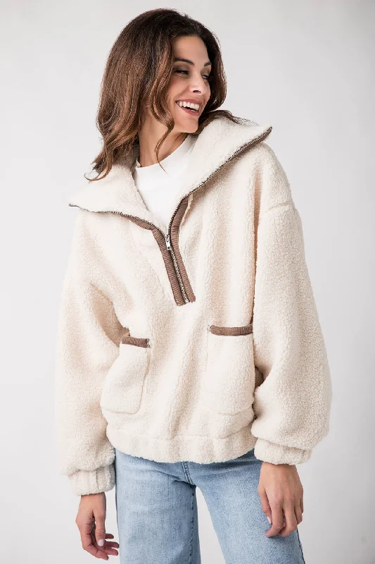 Promesa Solid Sherpa Fleece Half-Zip Pullover Jacket Tailored Jacket Straight Jacket A-Line Jacket