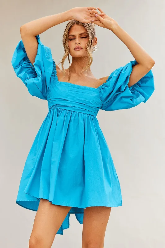 Regal Thoughts Mini Dress - Aqua Stylish Plaid Mini Dress