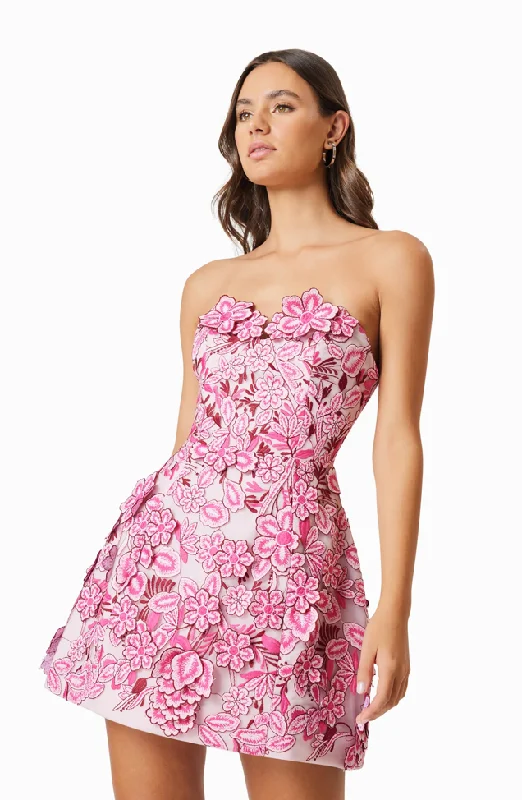 Roseate 3D Floral Mini Dress In Pink Chic Sleeveless Mini Dress