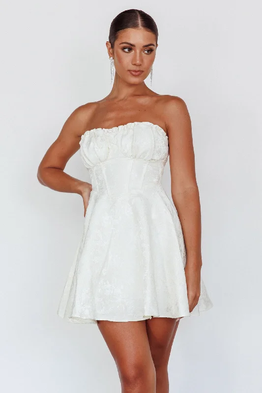Savanna Corset Bodice Mini Dress Ivory Elegant Lace-Up Mini Dress
