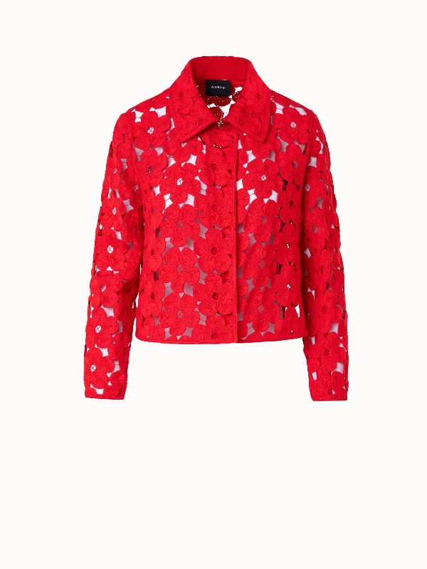 Short Silk Crêpe Jacket with Anemones Embroidery Collared Jacket Crew Neck Jacket Turtle Neck Jacket Short Silk Crêpe Jacket with Anemones Embroidery Collared Jacket Crew Neck Jacket Turtle Neck Jacket