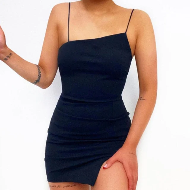 Amy Fashion - Backless Party Club Ladies Straps Mini Dress Fashionable Mini Dress with Frills