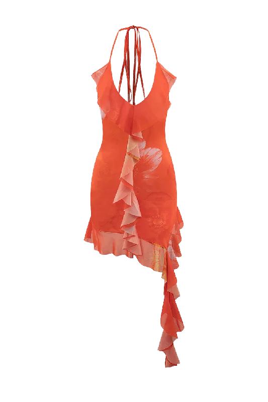A&A Halter Neck Ruffle Mini Dress Cozy Jersey Mini Dress