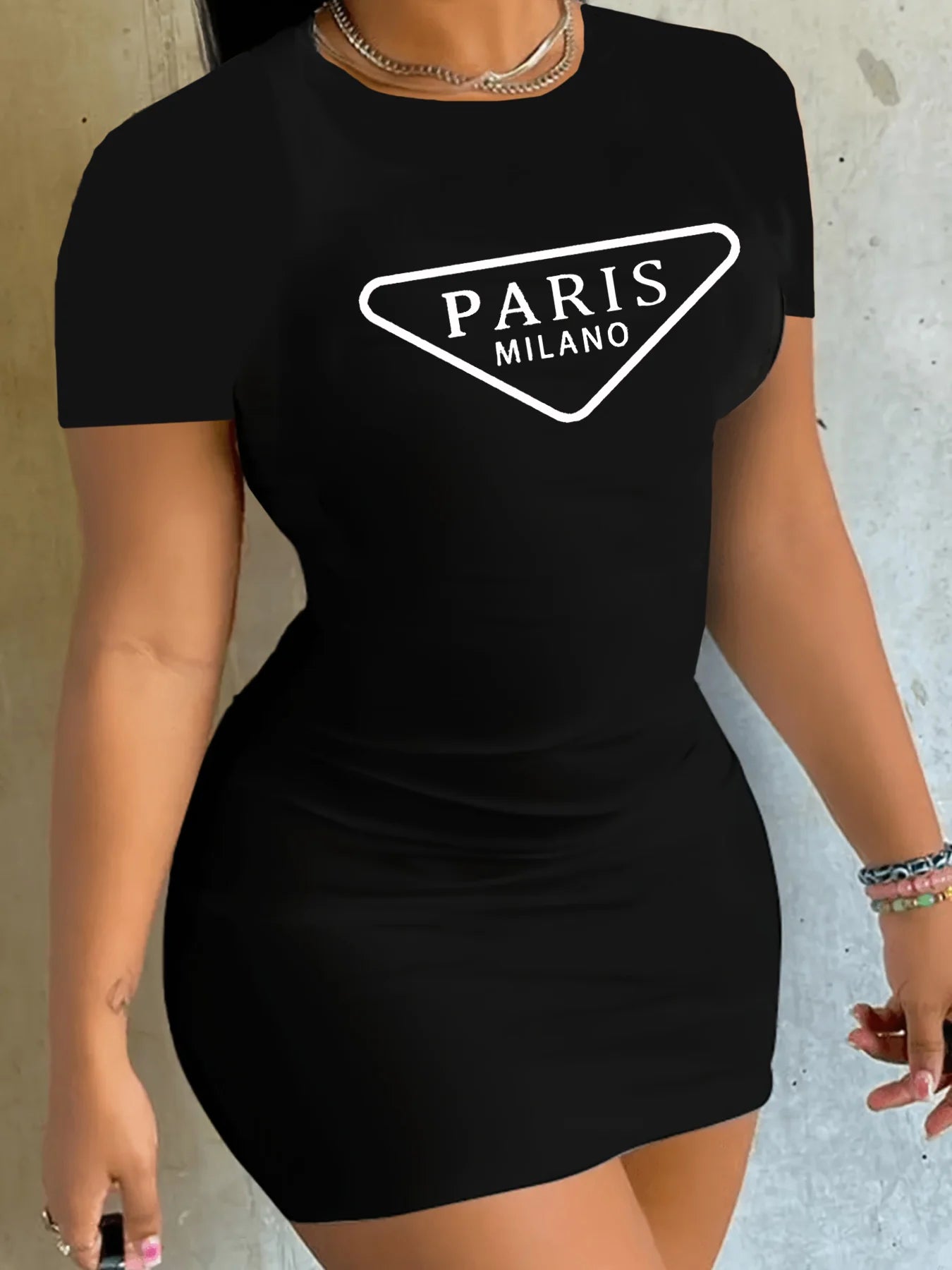 Summer women's PARIS letter print casual slim fit short sleeved round neck T-shirt short mini dress Chic Tropical Mini Dress Summer women's PARIS letter print casual slim fit short sleeved round neck T-shirt short mini dress Chic Tropical Mini Dress