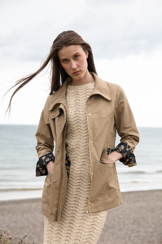 Sundowner Jacket in Sand with Leopard Lining Faux Fur Jacket Real Fur Jacket Shearling Jacket Sundowner Jacket in Sand with Leopard Lining Faux Fur Jacket Real Fur Jacket Shearling Jacket
