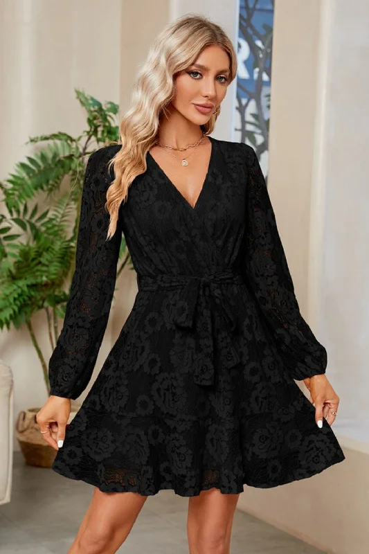 Surplice Lace Long Sleeve Mini Dress Comfortable Off-Shoulder Mini Dress