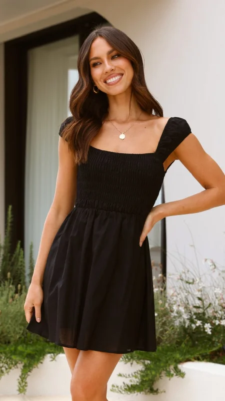 Tamami Mini Dress - Black Cozy A-Line Mini Dress