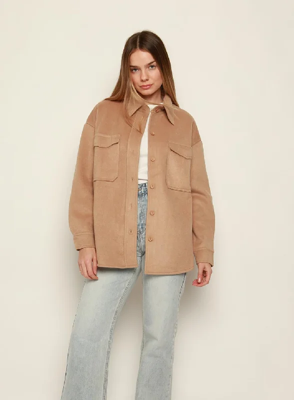 Tess Oversize Long Sleeve Jacket-CAMEL Denim Jacket Leather Jacket Suede Jacket