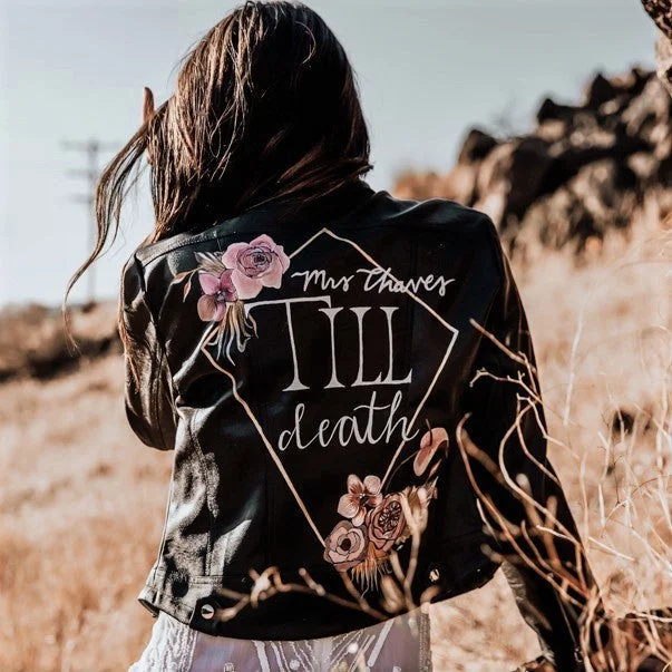 Til Death Leather Jacket for Bride Tailored Jacket Straight Jacket A-Line Jacket