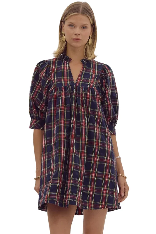 Tullis Plaid Mini Dress Comfortable Wrap Mini Dress