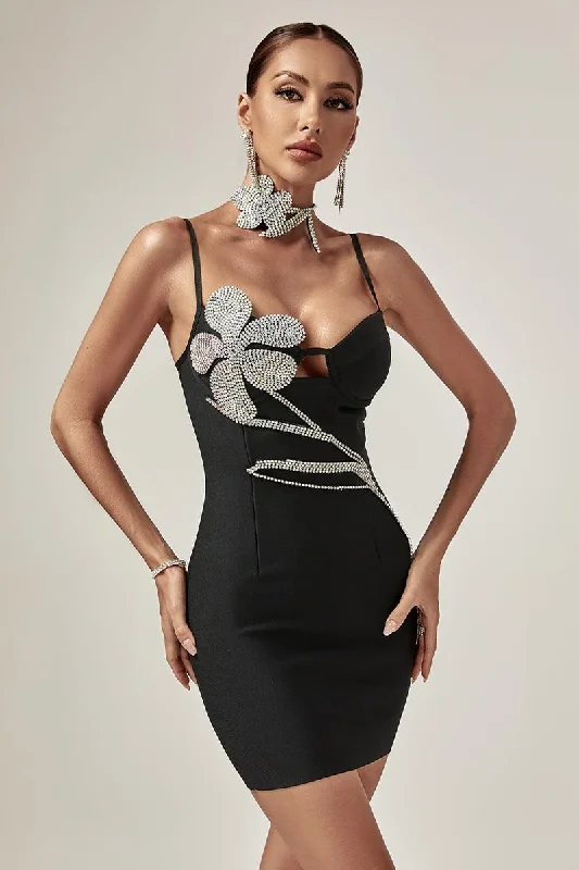 Veronica Rhinestone Embellished Mini Dress Elegant Sequin Mini Dress