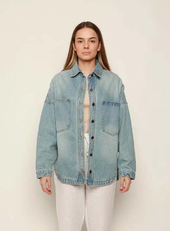 Wake Up Denim Jacket-MID BLUE Denim Jacket Leather Jacket Suede Jacket