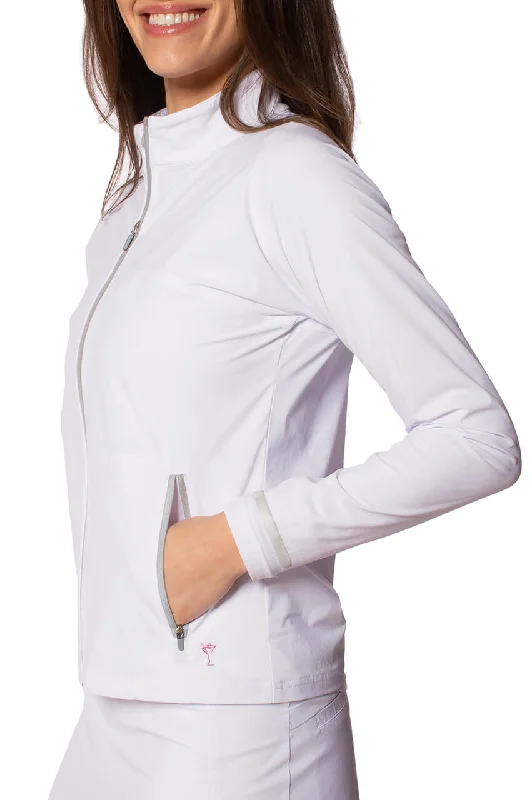 White Be An Athlete Jacket Notch Collar Peter Pan Collar Cowl Neck