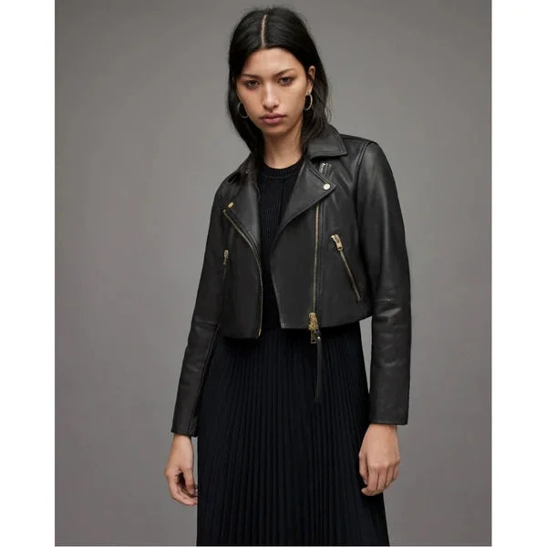 Women’s Lambskin Leather Cropped Motorcycle Jacket WJ074 Faux Fur Jacket Real Fur Jacket Shearling Jacket
