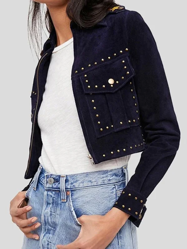 Women's Cropped Suede Leather Jacket with Studs Satin Jacket Silk Jacket Chiffon Jacket Women's Cropped Suede Leather Jacket with Studs Satin Jacket Silk Jacket Chiffon Jacket