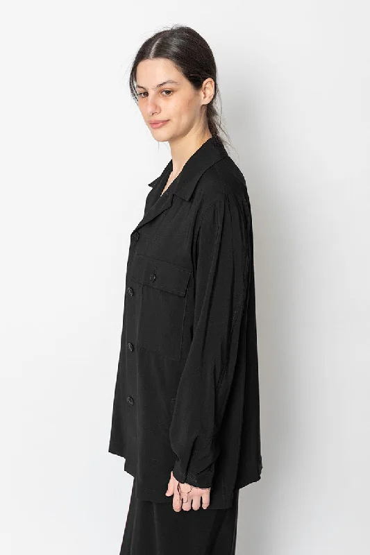 Chest Pocket Shirt Jacket - Black Print Jacket Jacquard Jacket Embroidered Jacket