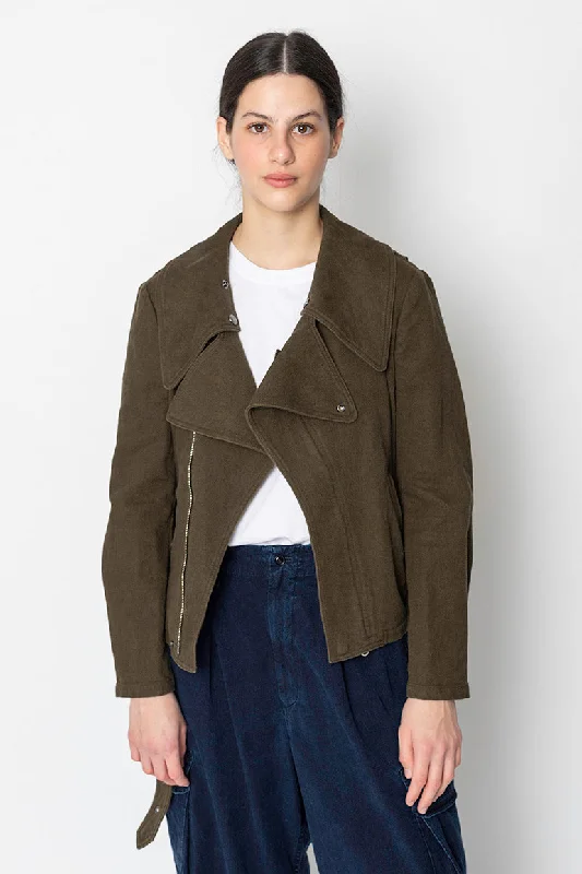 Flax Cotton Biker Jacket - Khaki Fleece Jacket Down Jacket Parka
