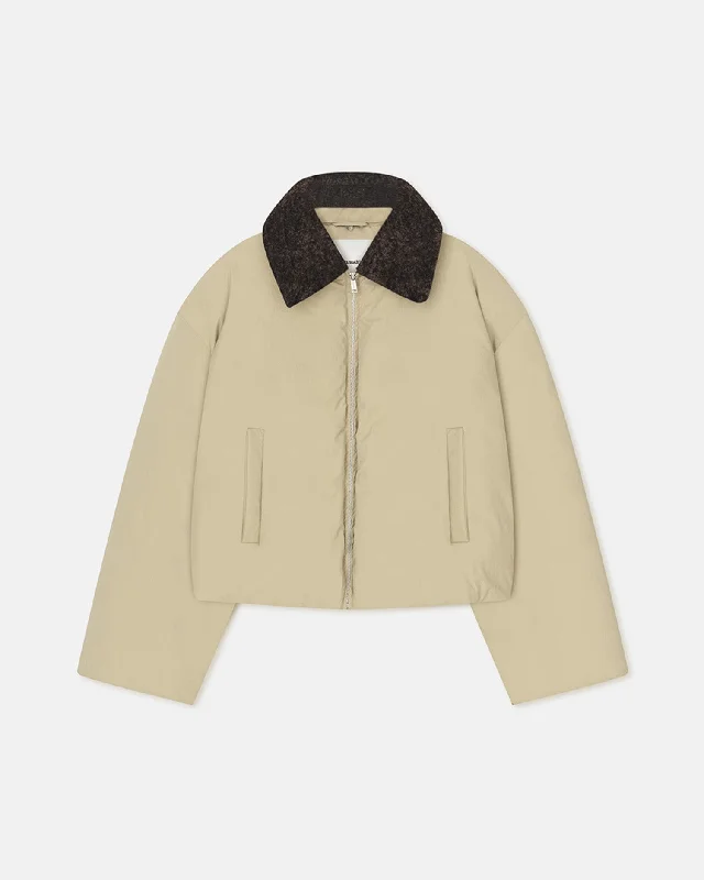 Zacharie - Faux Fur and Tech Nylon Jacket - Sage/Black Bomber Jacket Anorak Windbreaker