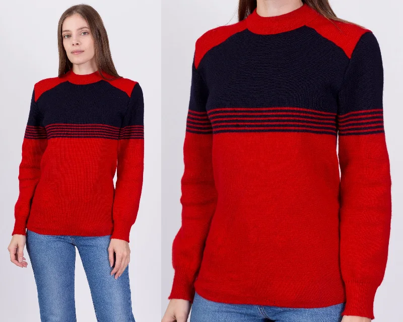 70s Striped Wool Knit Ski Sweater - Men's XS, Women's Small Velvet Chenille Corduroy