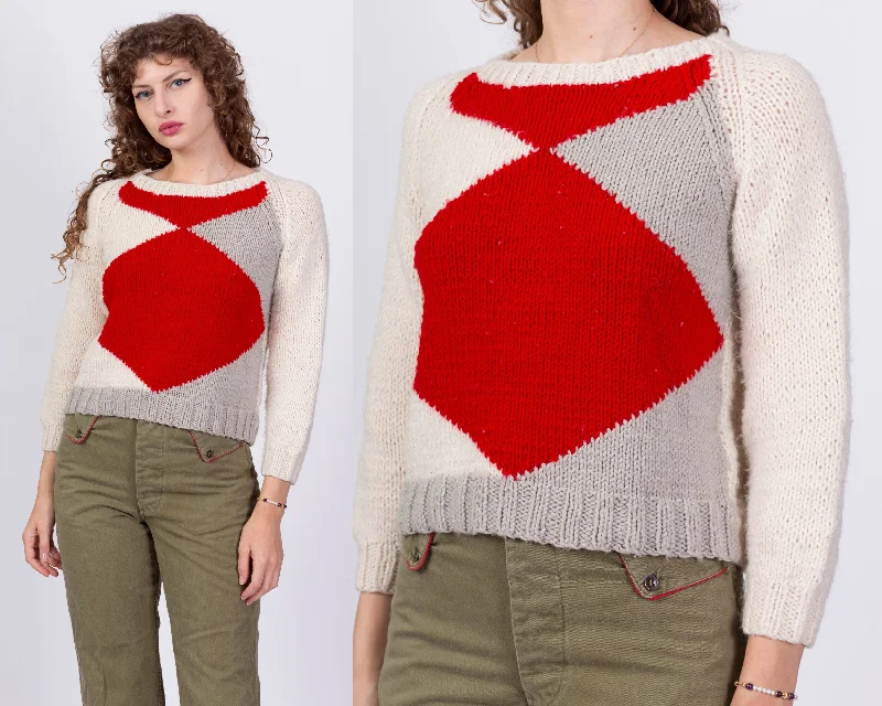 80s Argyle Cropped Sweater - Petite Small Denim Fabric Leather Fabric Suede Fabric