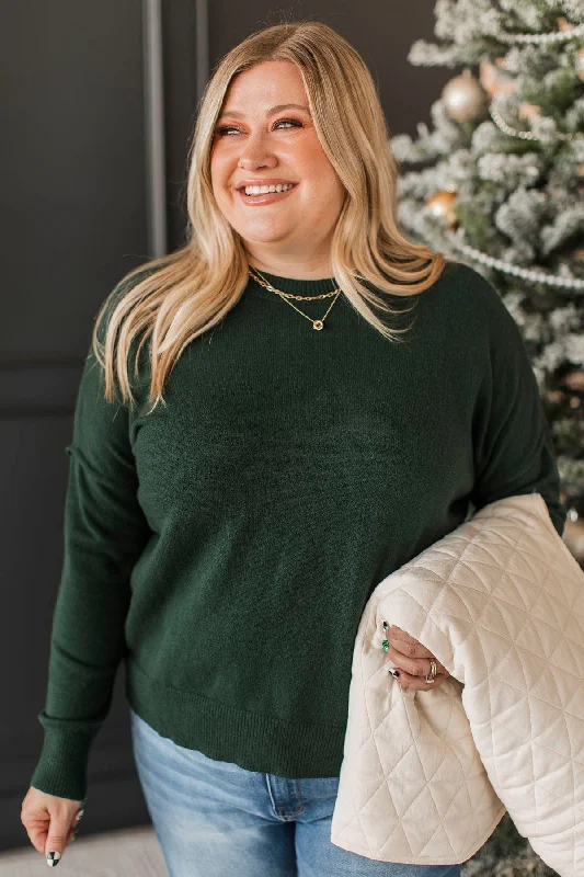 Ahead Of The Times Knit Sweater- Forest Green Beaded Sweater Sequined Faux Fur