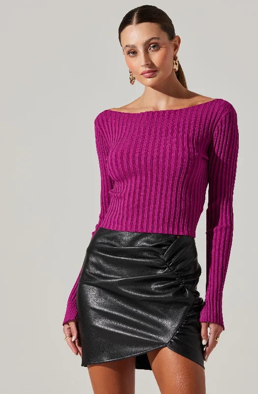 Alessandra Ribbed Knit Sweater Mesh Sweater Canvas Denim