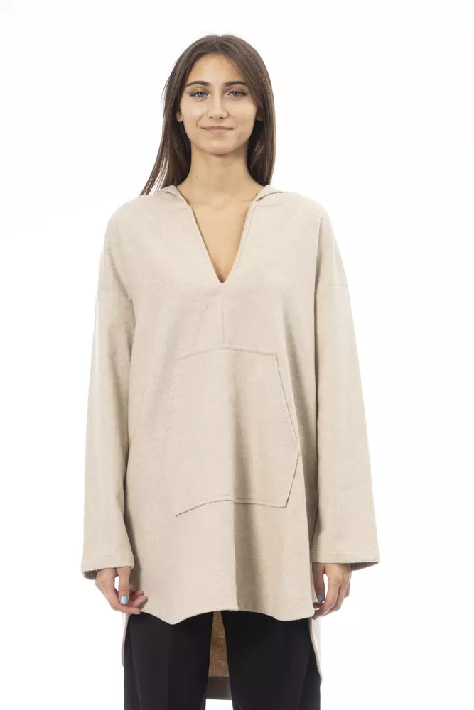 Alpha Studio Beige Wool Women Sweater Fleece Sweater Nylon Polyester
