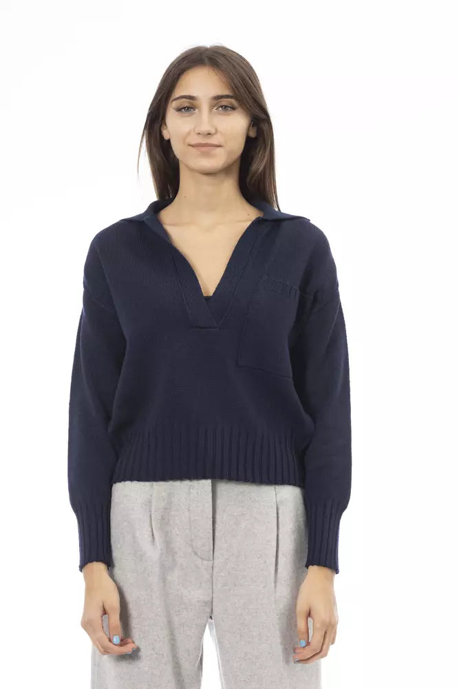 Alpha Studio Blue Wool Women Sweater Chenille Blend Fleece Blend Nylon Blend