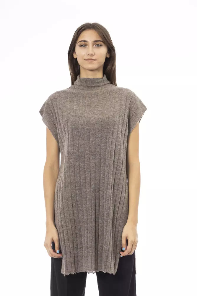 Alpha Studio Brown Wool Women Sweater Oversized Loose Flowy