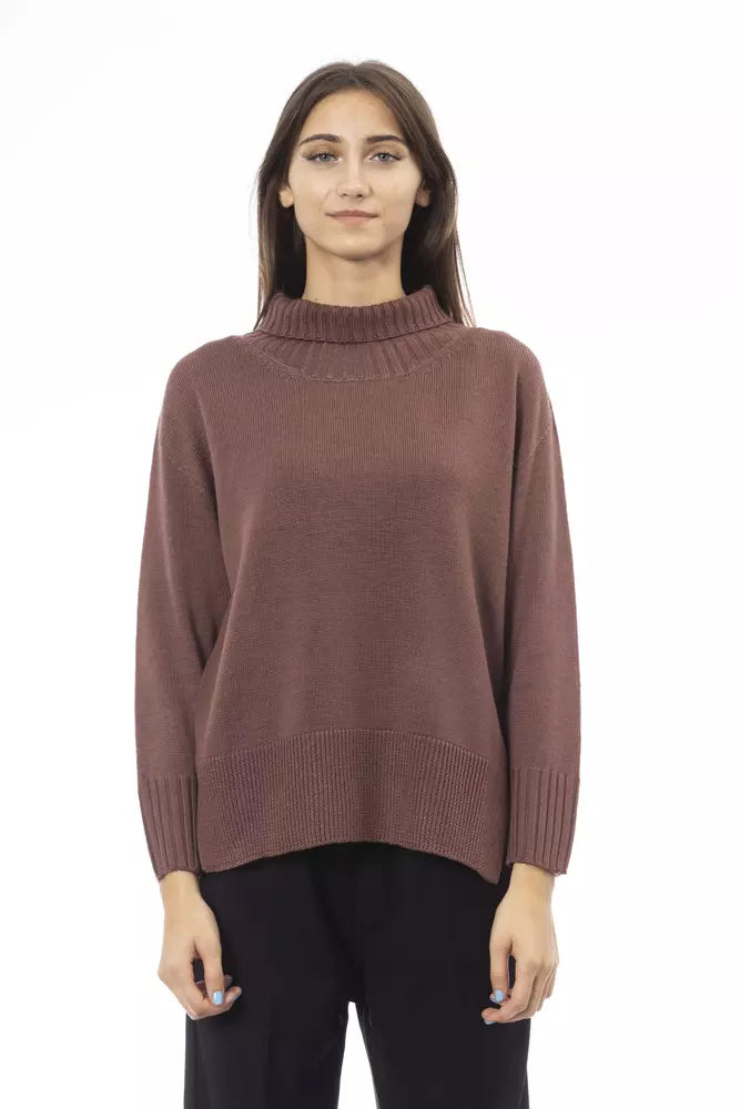 Alpha Studio Brown Merino Wool Women Sweater Wool Sweater Cotton Sweater Cashmere Sweater