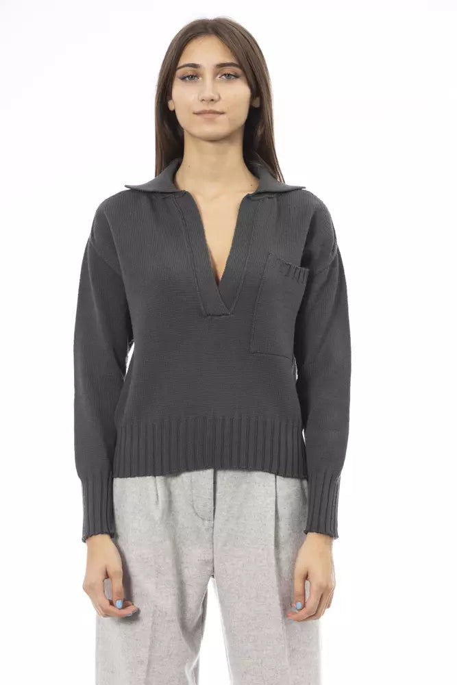 Alpha Studio Green Wool Women Sweater Slim Fit Regular Fit Oversized