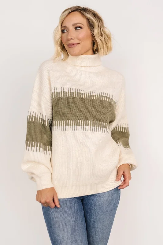 Antonov Turtle Neck Sweater | Sage + Cream Bright Pastel Dark