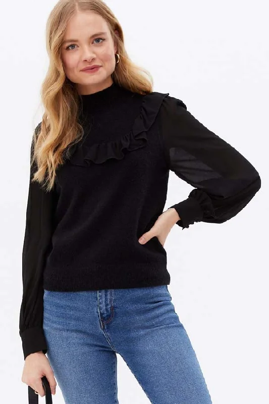 Apricot Ruffle Chiffon Sleeve Jumper Layered Multi-layer Single Layer