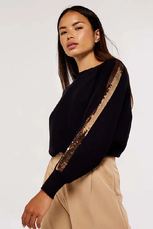 Apricot Sequin Stripe Batwing Jumper Terry Terry Cloth Terry Knit