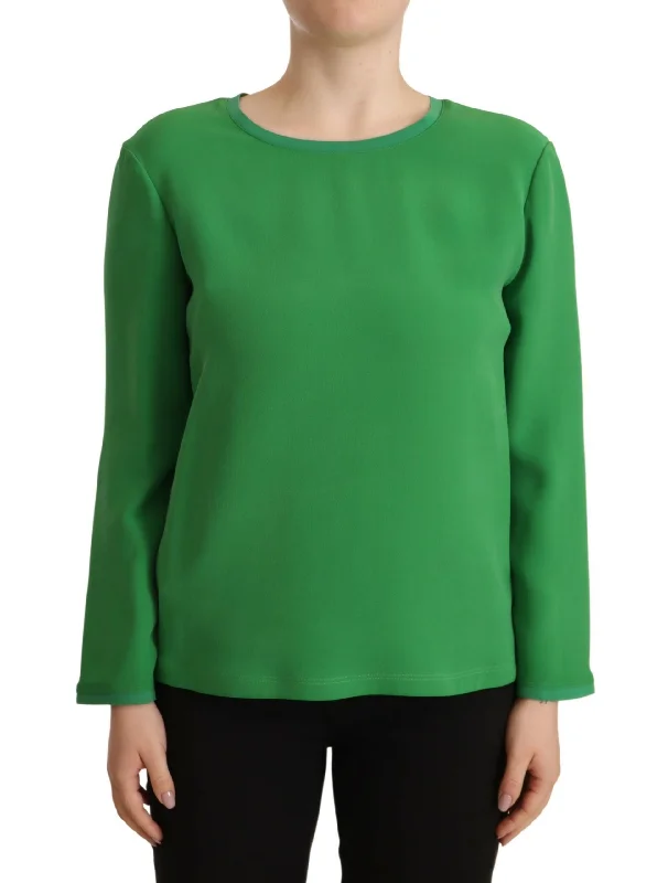 Armani Elegant Silk Long Sleeve Sweater in Lush Green Lace Blend Ribbed Blend Corduroy Blend