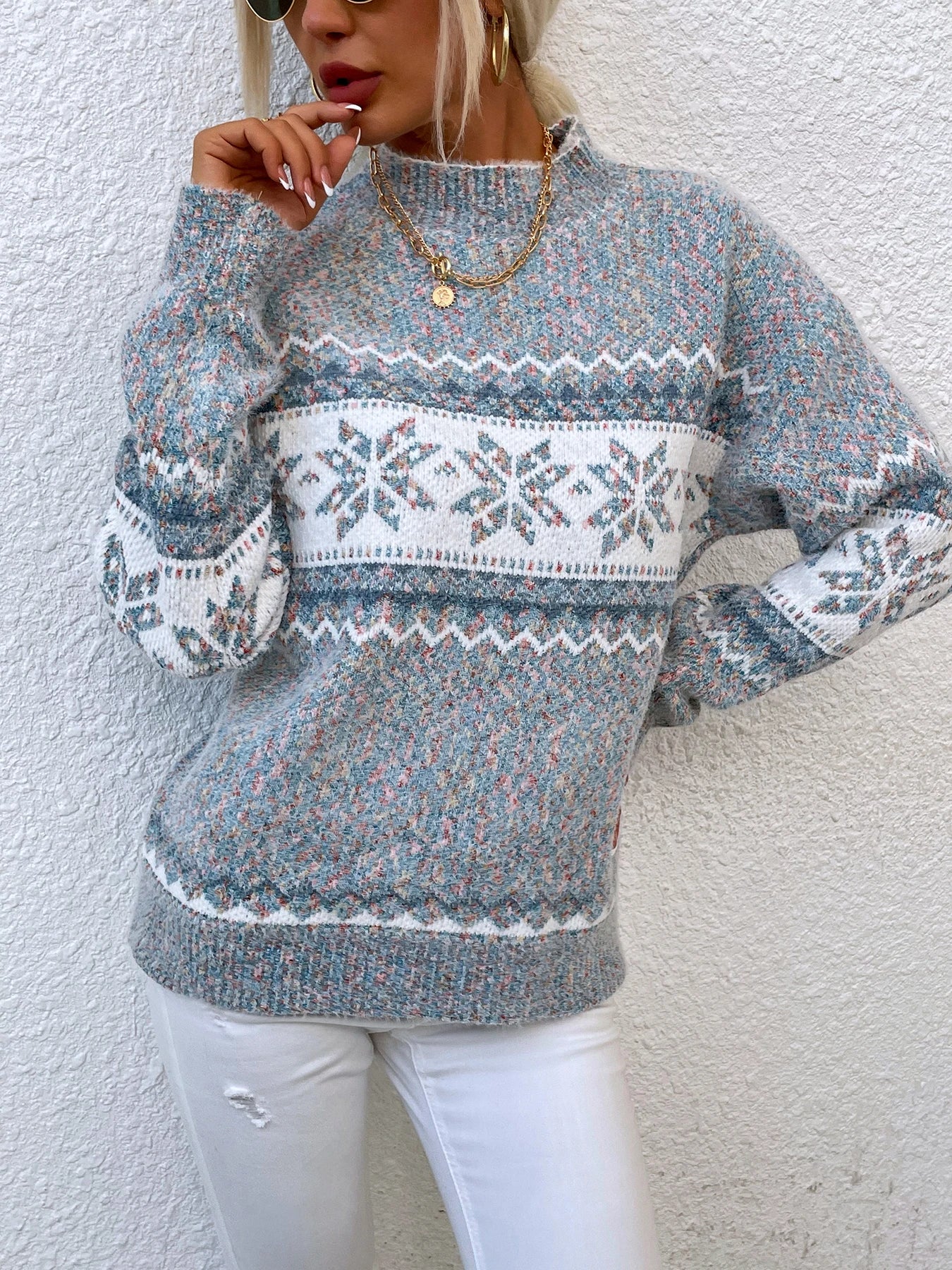 Autumn Winter Warm Festival Deer Jacquard High Knitted Sweater Soft Cozy Warm
