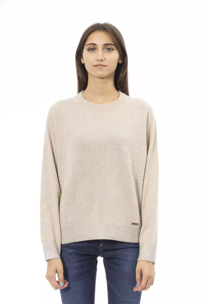 Baldinini Trend Beige Cashmere Women Sweater Herringbone Houndstooth Plaid