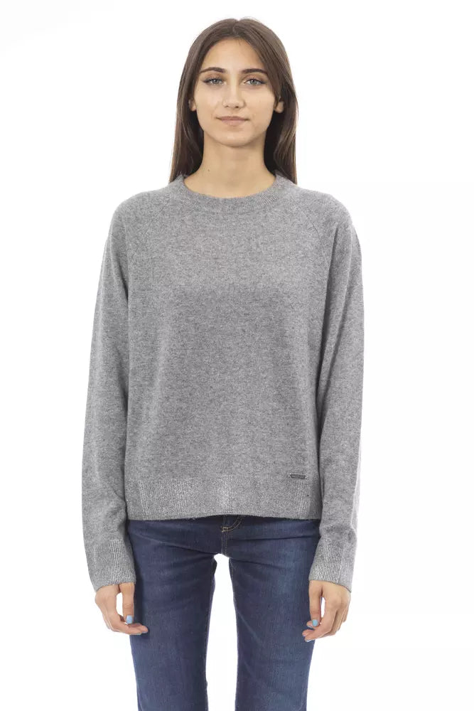Baldinini Trend "Gray Wool Women's Sweater" Welt Pockets Slit Pockets Flap Pockets