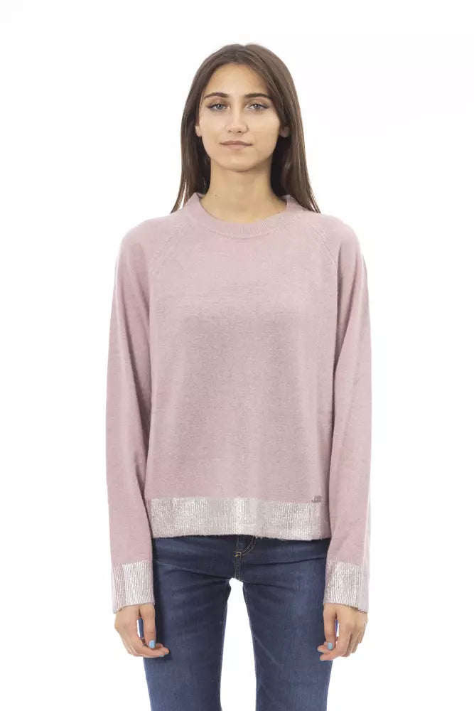 Baldinini Trend Pink Wool Women Sweater Embroidered Appliqued Beaded