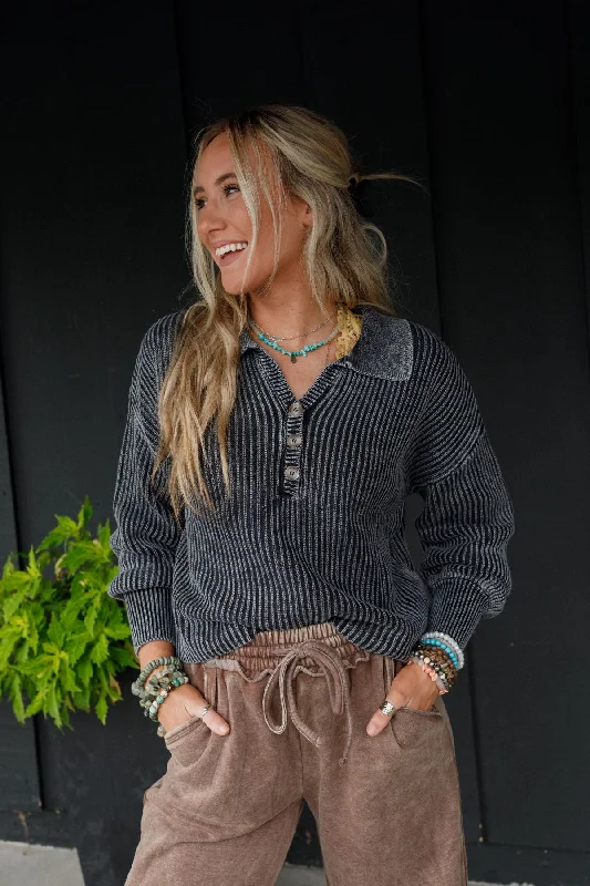 Boheme Button Up Sweater - Black Bright Pastel Dark