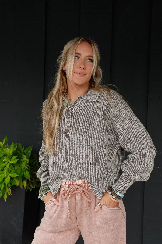 Boheme Button Up Sweater - Mocha Spandex Blend Rayon Blend Denim Blend