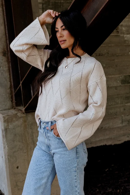 Britta Diamond Knit Sweater | Beige Elegant Classic Vintage
