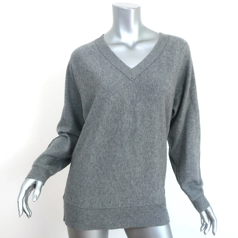 Brochu Walker Elbow Patch Sweater Gray Wool-Cashmere Size Medium V-Neck Pullover Turtle Neck Boat Neck Asymmetrical Neck