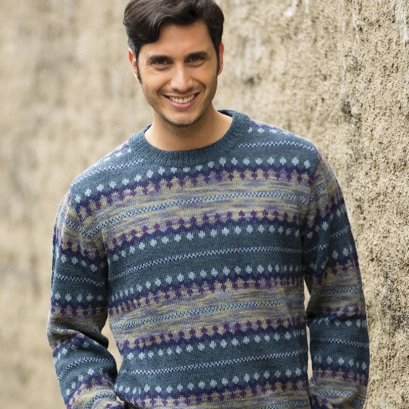 Cajamarca Blues Blue Men's Alpaca Sweater Wool Sweater Cotton Sweater Cashmere Sweater
