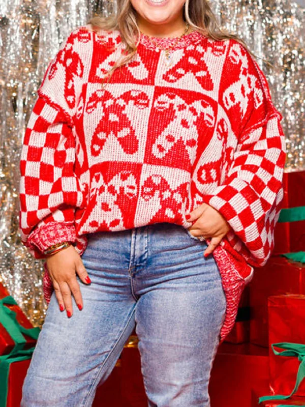 Candy Cane Contrast Round Neck Sweater Rayon Fabric Velvet Fabric Corduroy Fabric